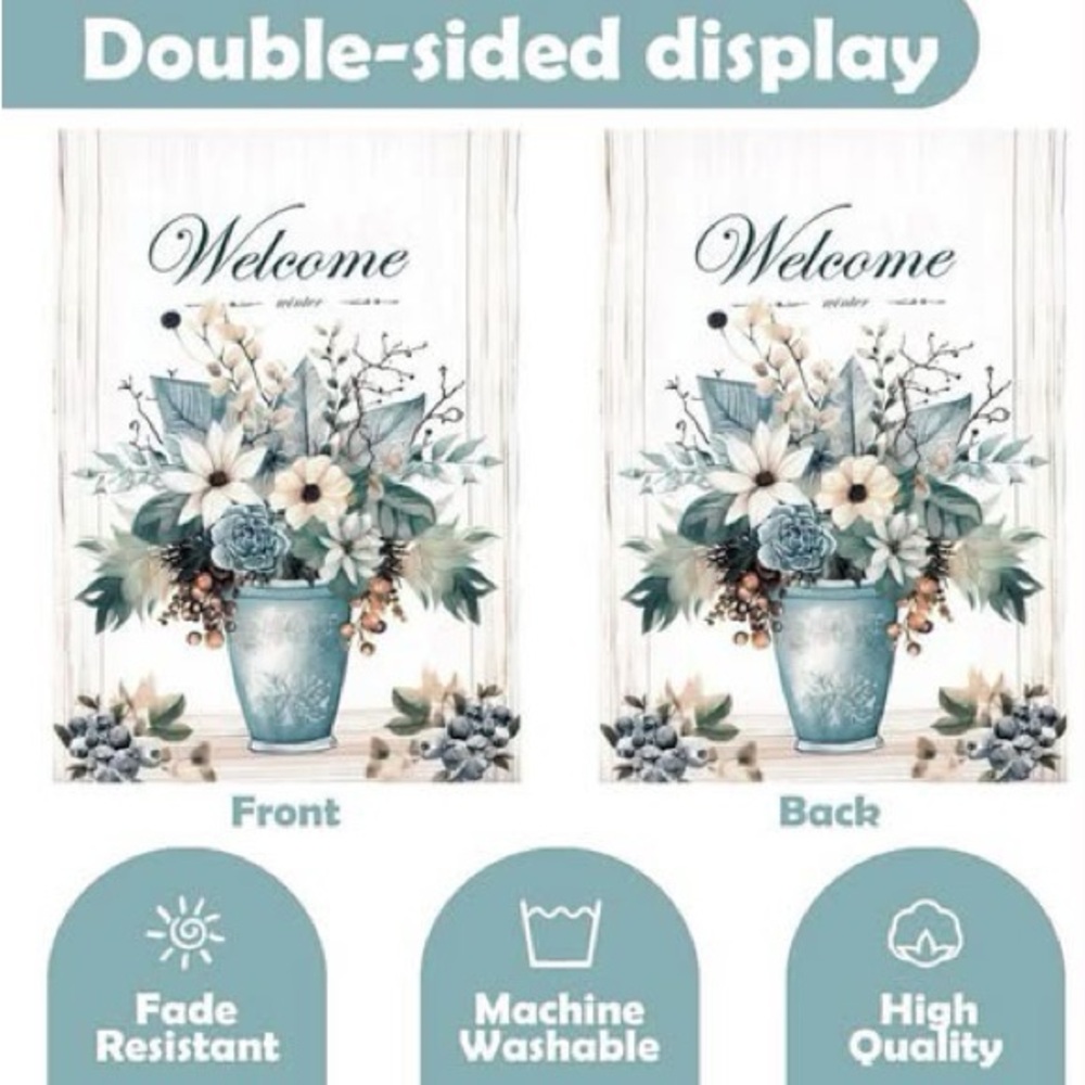 Winter Flower Small Garden Flag 12 x 18 Inch Vertical Welcome Winter Flower - Picture 2 of 3